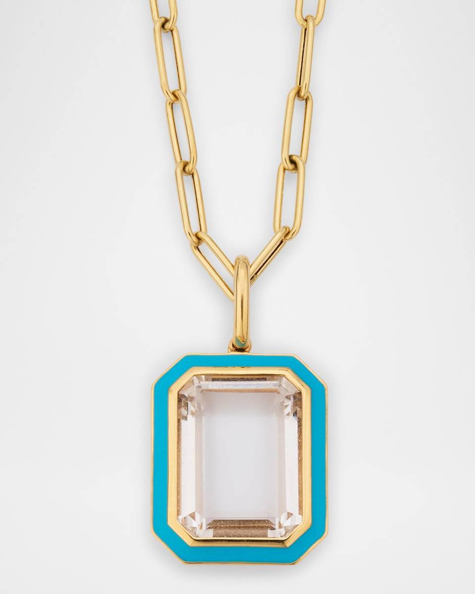 18K Queen Rock Crystal and Turquoise Enamel Pendant Necklace
